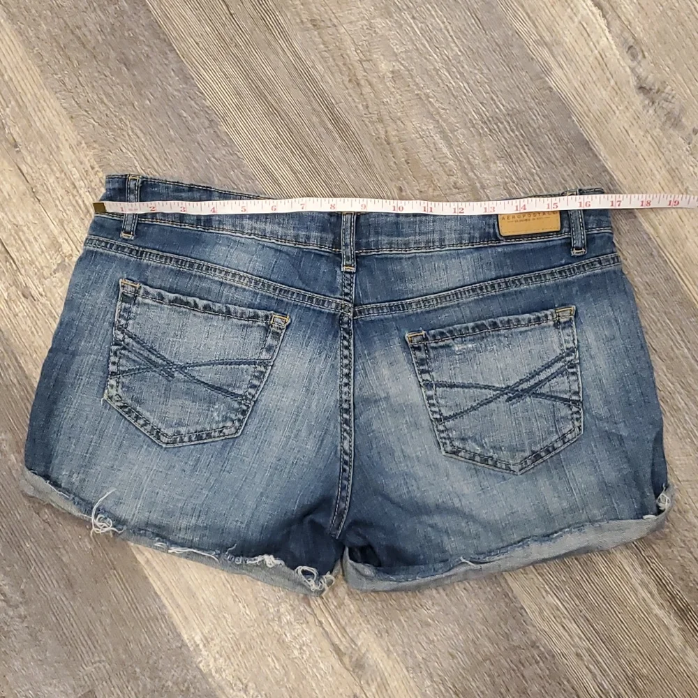 Aeropostale midi distressed denim blue jean shorts women size 10